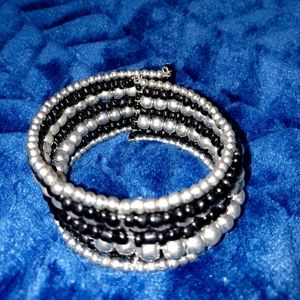 Silver and black beaded bracelet